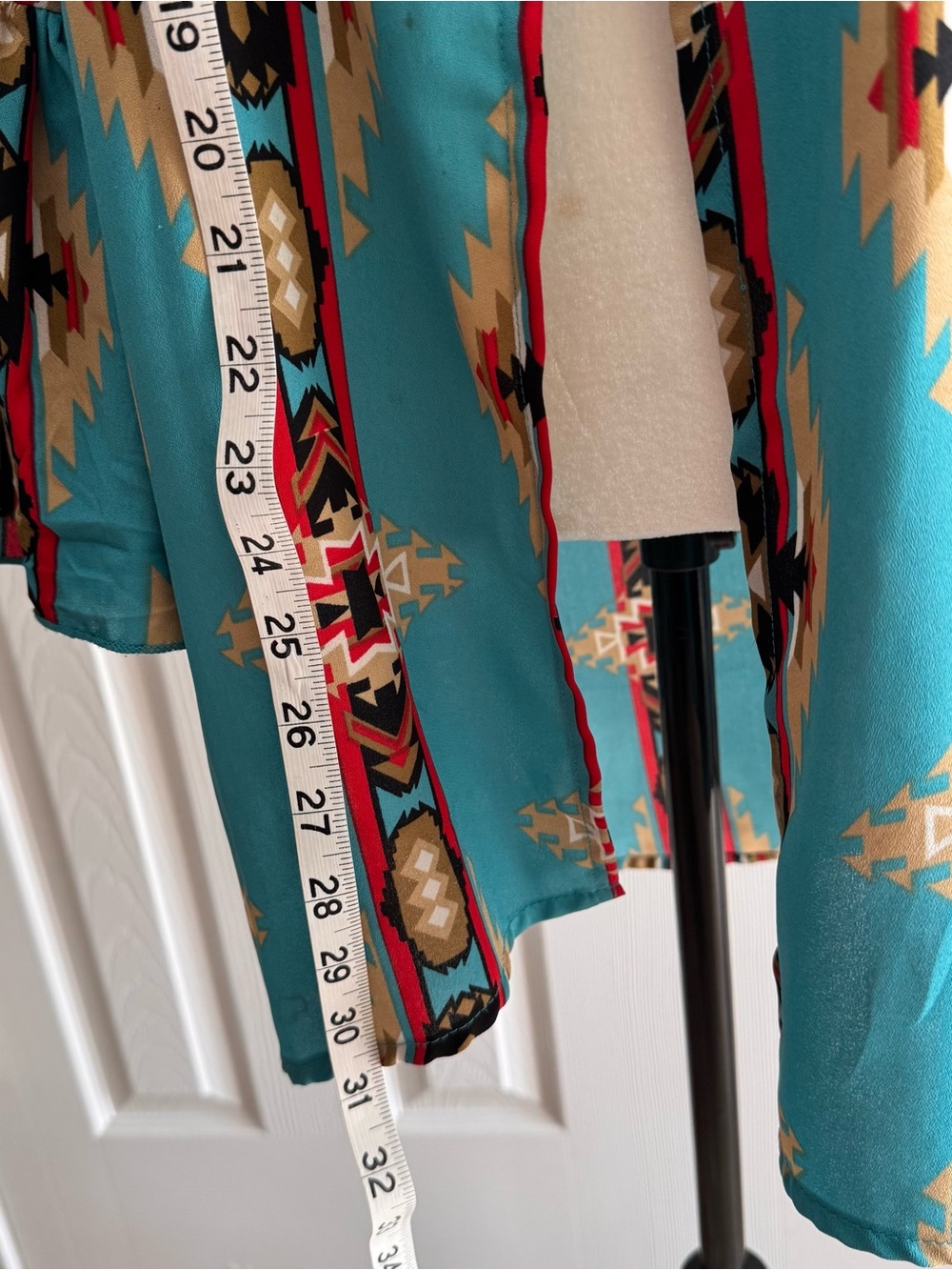 Turquoise Aztec Open-Front Women's Duster - Picture 4 of 7